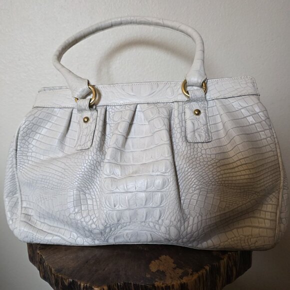BRAHMIN Eloise Roses Large Shoulder Bag White Croc Leather Purse Vintage Rare - Picture 8 of 16